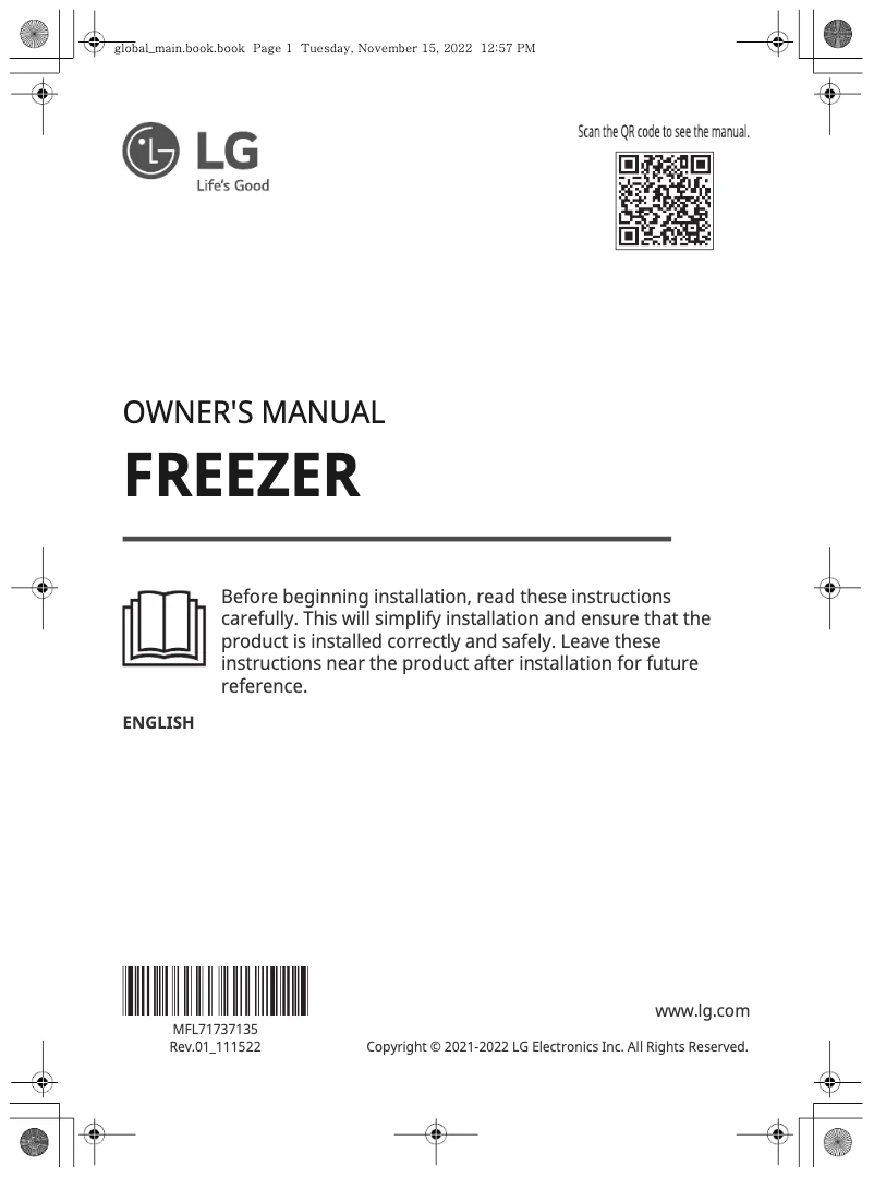 Page 1 de la notice Manuel utilisateur LG GP-FR386PPMBL