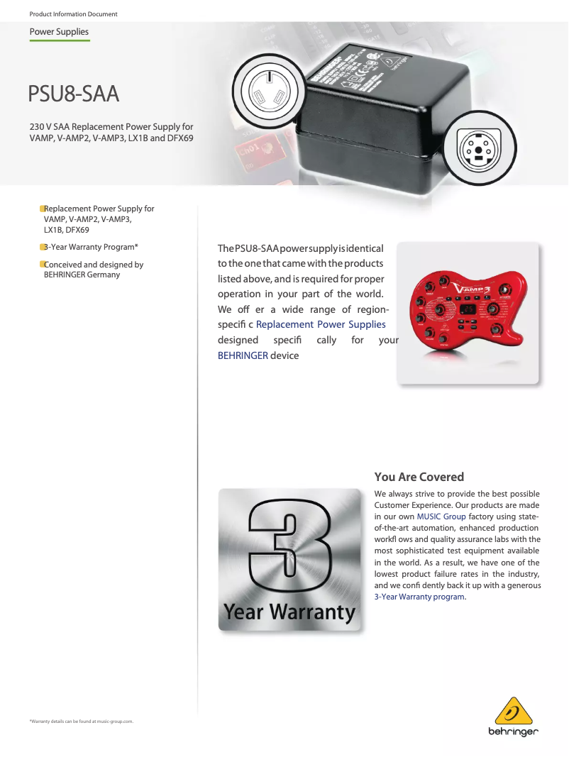 Page n°1 - Manuel utilisateur Behringer PSU8-SAA