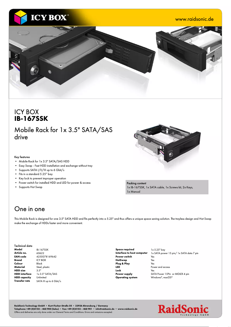 Page n°1 - Fiche technique Icy Box IB-167SSK