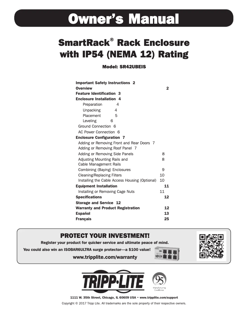 Page 1 de la notice Manuel utilisateur Tripp Lite SmartRack SR42UBEIS