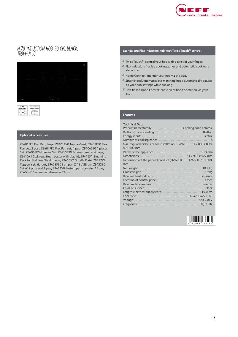 Page n°1 - Fiche technique Neff T69FHV4L0