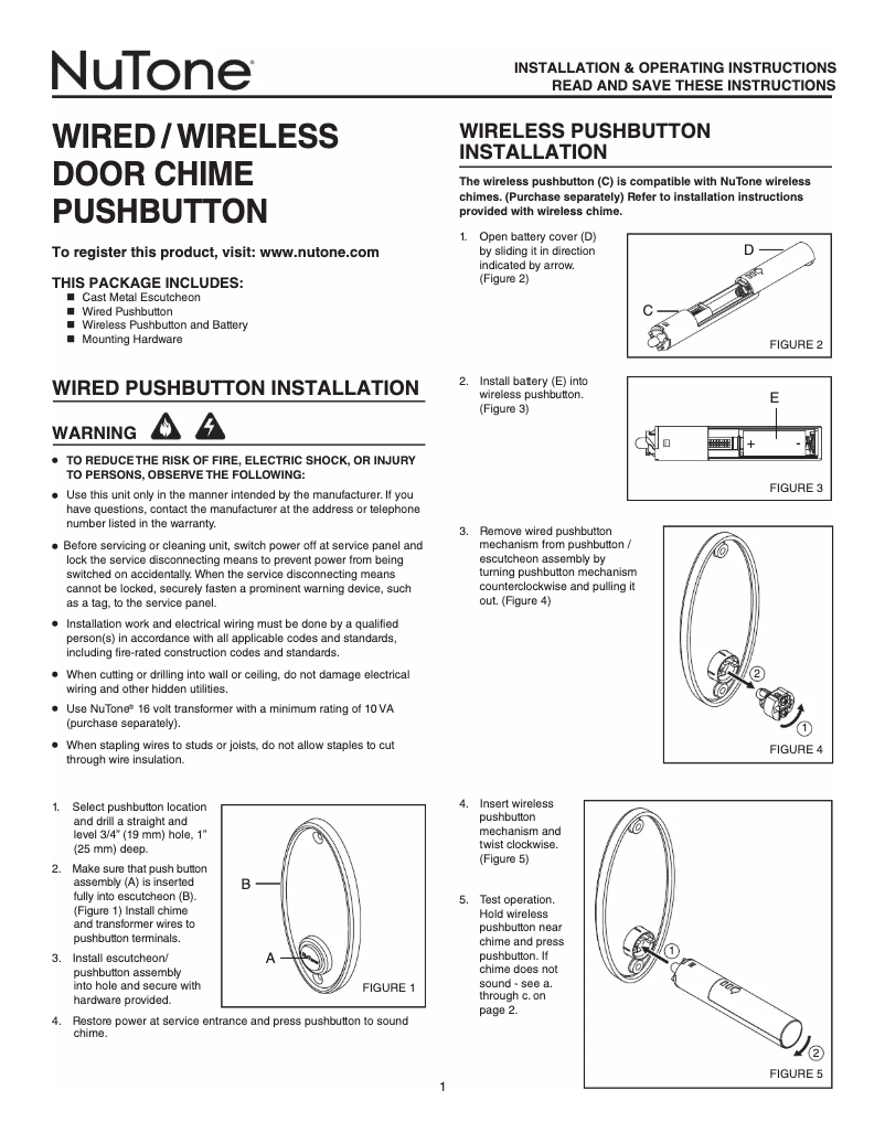 Page 1 de la notice Manuel utilisateur NuTone CP2MNAB