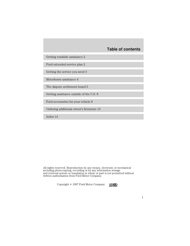 Page 1 de la notice Manuel utilisateur Ford E-250 (1998)