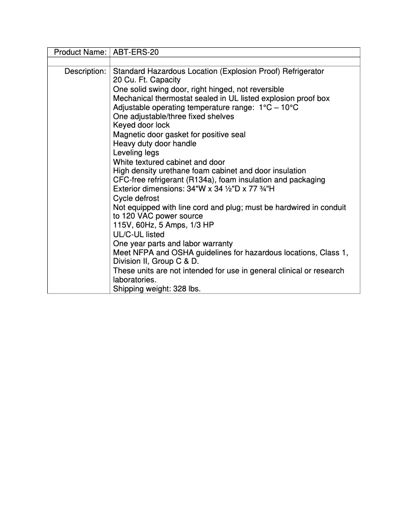 Page 1 de la notice Fiche technique American BioTech Supply ABT-ERS-20