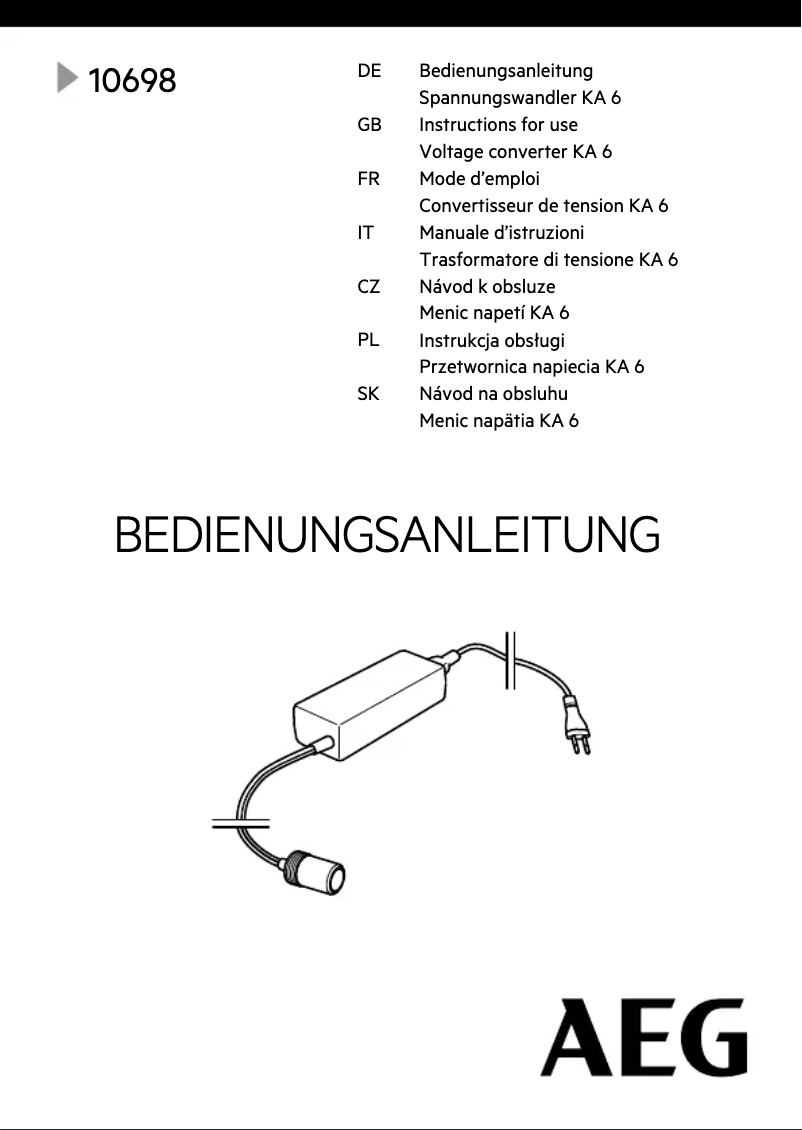 Page 1 de la notice Manuel utilisateur AEG 10698