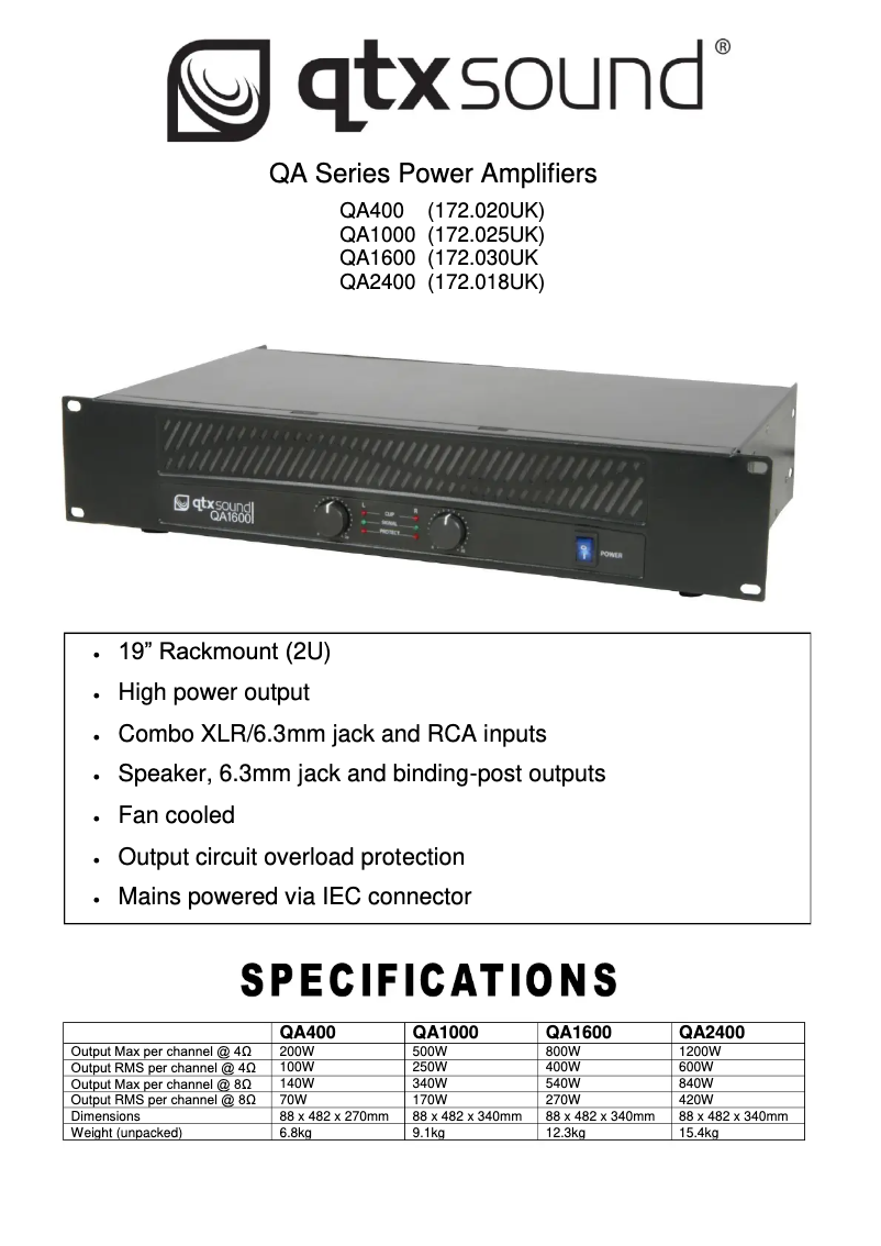 Page 1 de la notice Manuel utilisateur Qtx QA1000