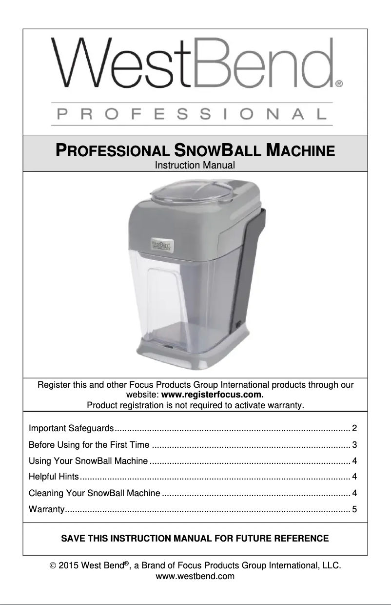 Page 1 de la notice Manuel utilisateur WestBend 65041WS