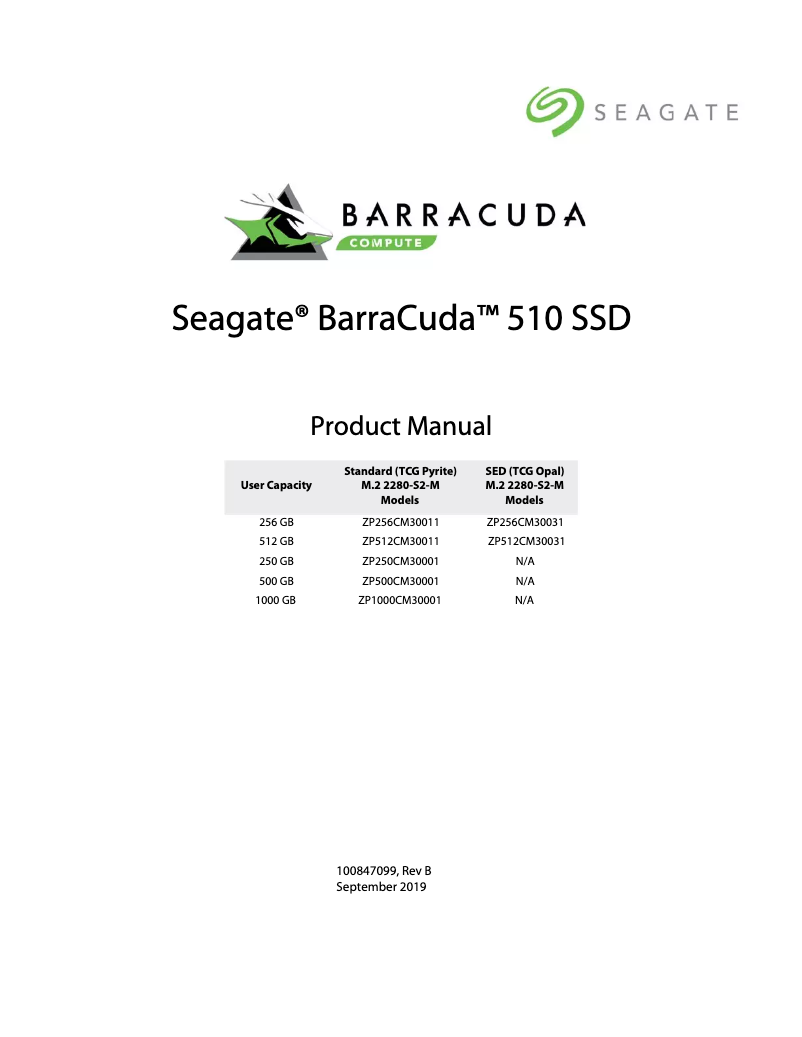 Page n°1 - Manuel utilisateur Seagate BarraCuda 510