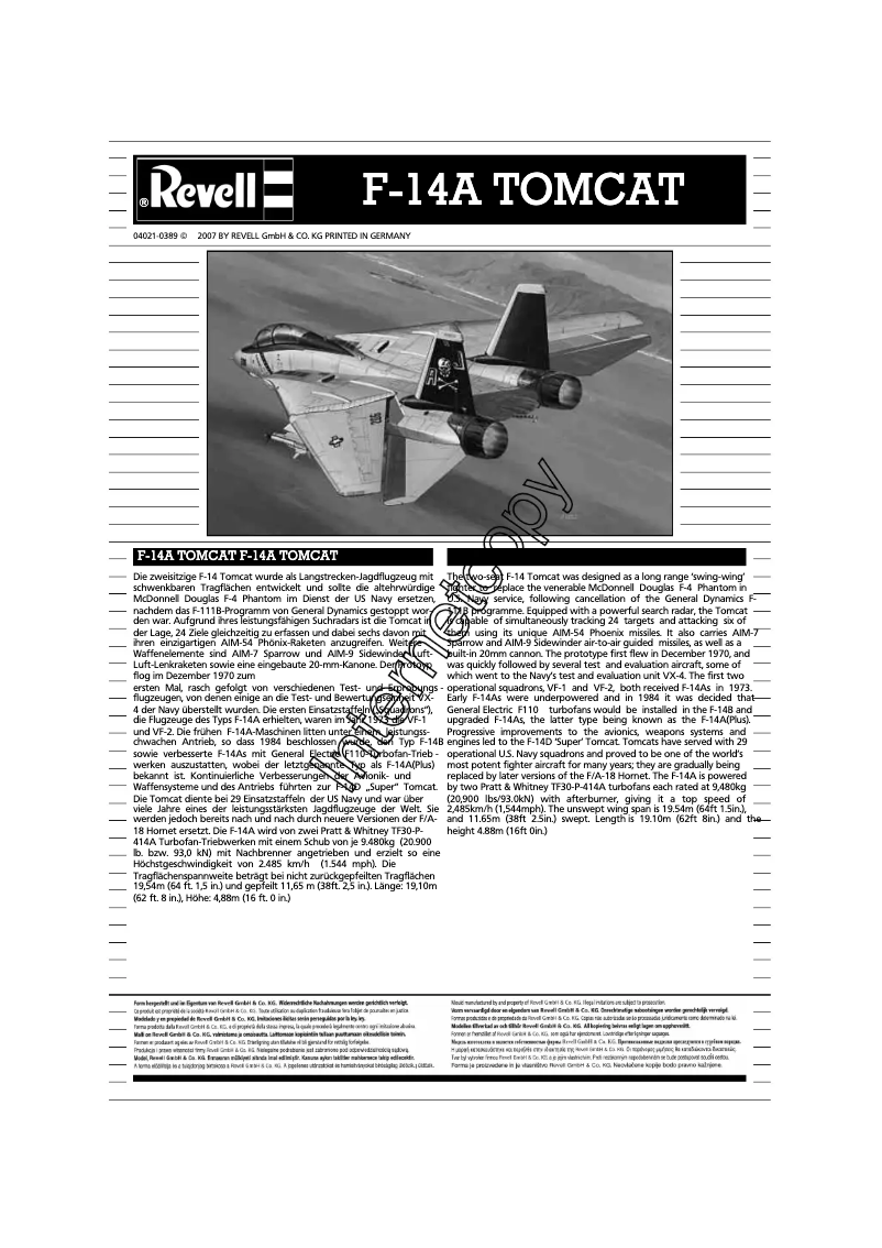 Page n°1 - Manuel utilisateur Revell F-14A Tomcat