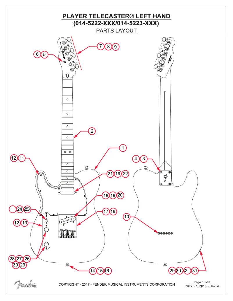 Page 1 de la notice Manuel utilisateur Fender Player Telecaster Left-Handed