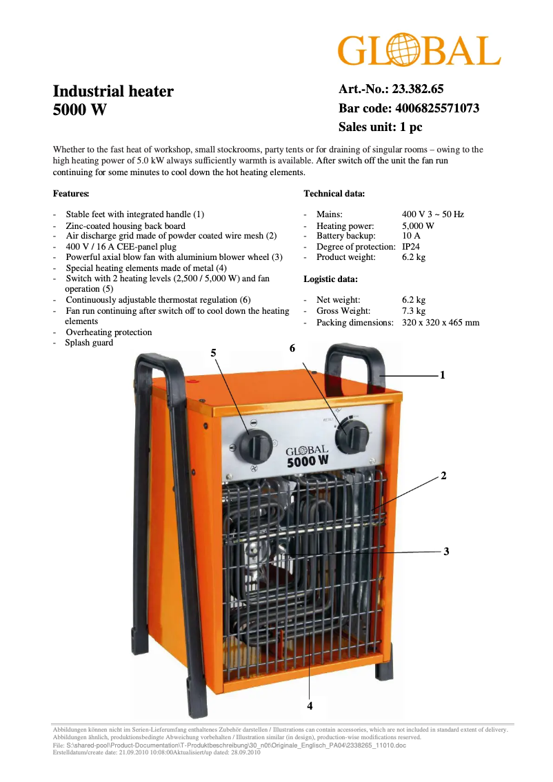 Page n°1 - Manuel utilisateur Global Profi 5000W