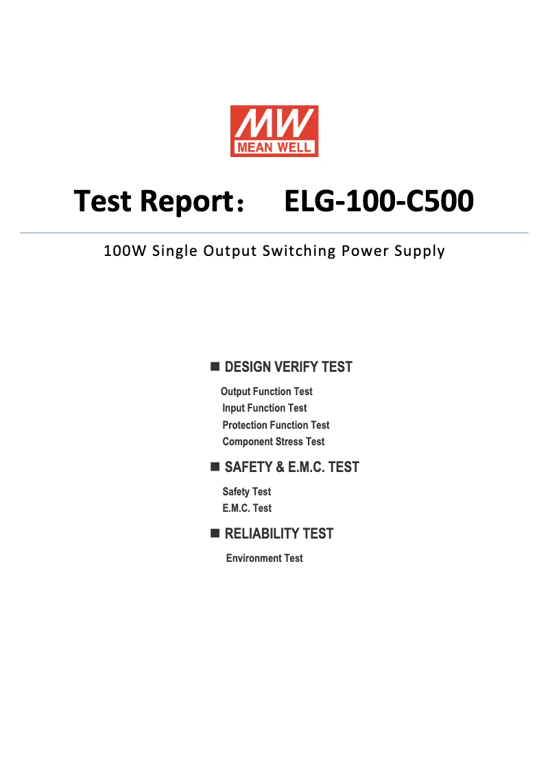 Page 1 de la notice Fiche technique Mean Well ELG-100-C500