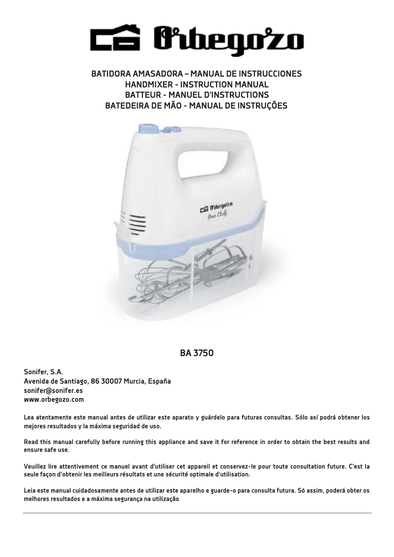 Page 1 de la notice Manuel utilisateur Orbegozo BA 3750