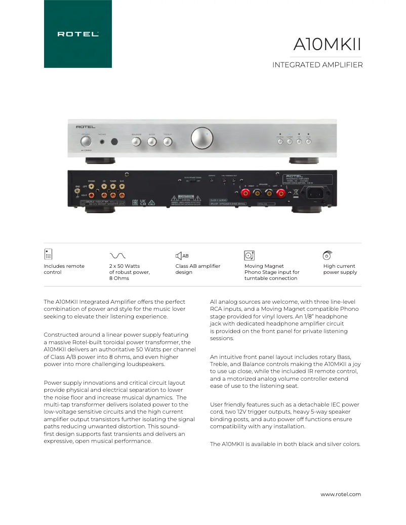 Page n°1 - Fiche technique Rotel A10 MKII