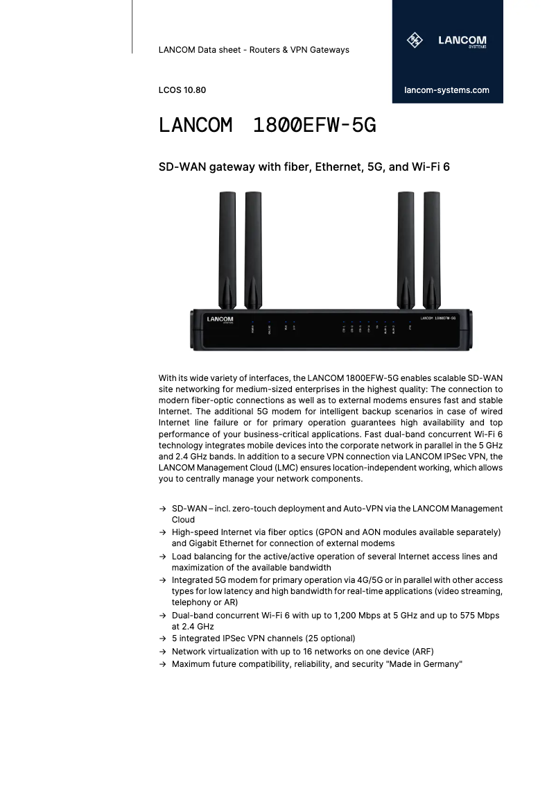 Image de la première page du manuel de l'appareil 1800EFW-5G
