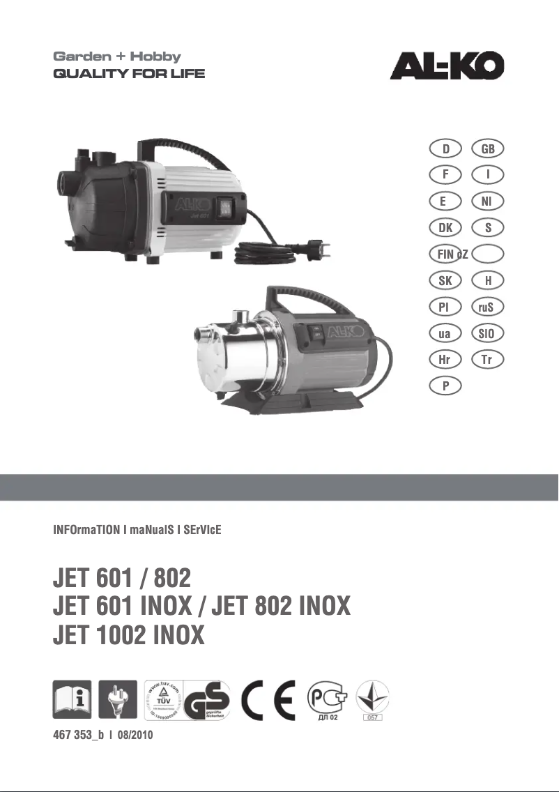 Page n°1 - Manuel utilisateur AL-KO Jet 802