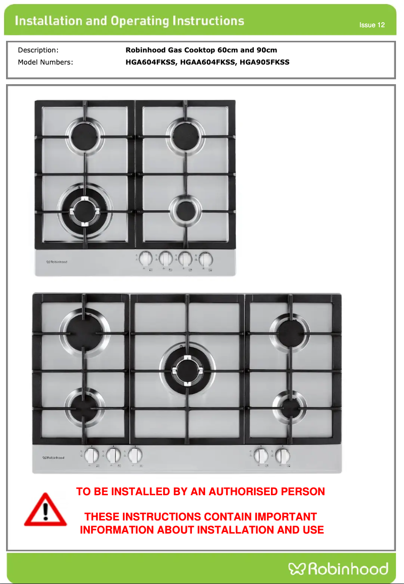 Page n°1 - Instructions / montage Robinhood HGA604FKSS