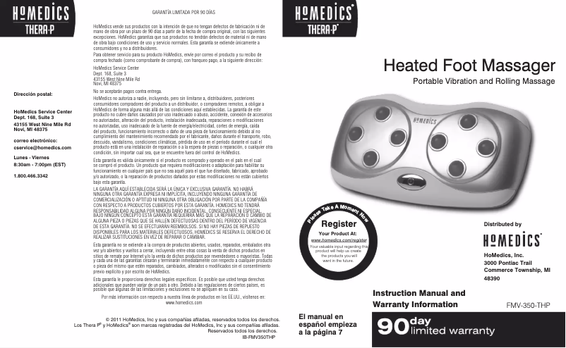 Page n°1 - Manuel utilisateur Homedics FMV-350-THP