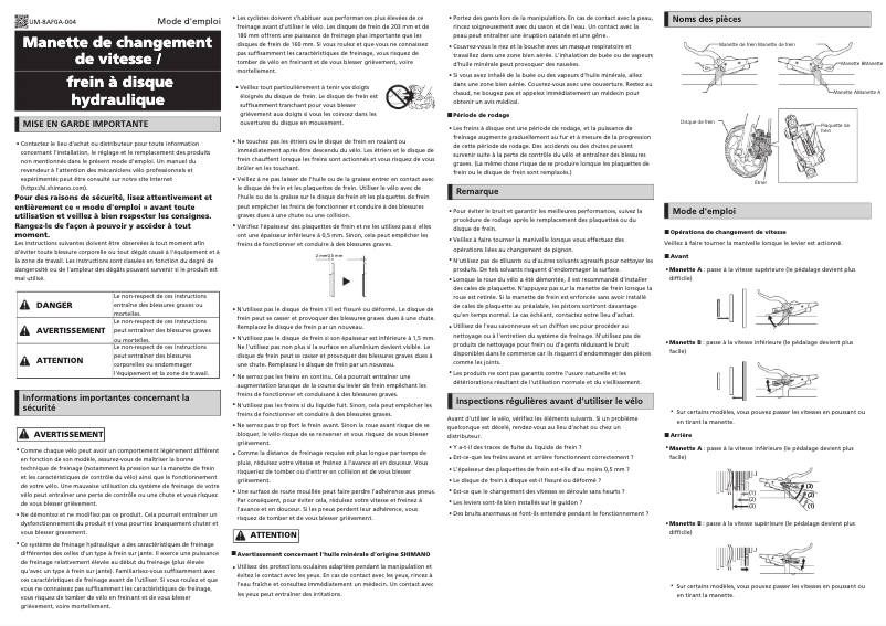 Page 1 de la notice Manuel utilisateur Shimano ST-EF505-7R