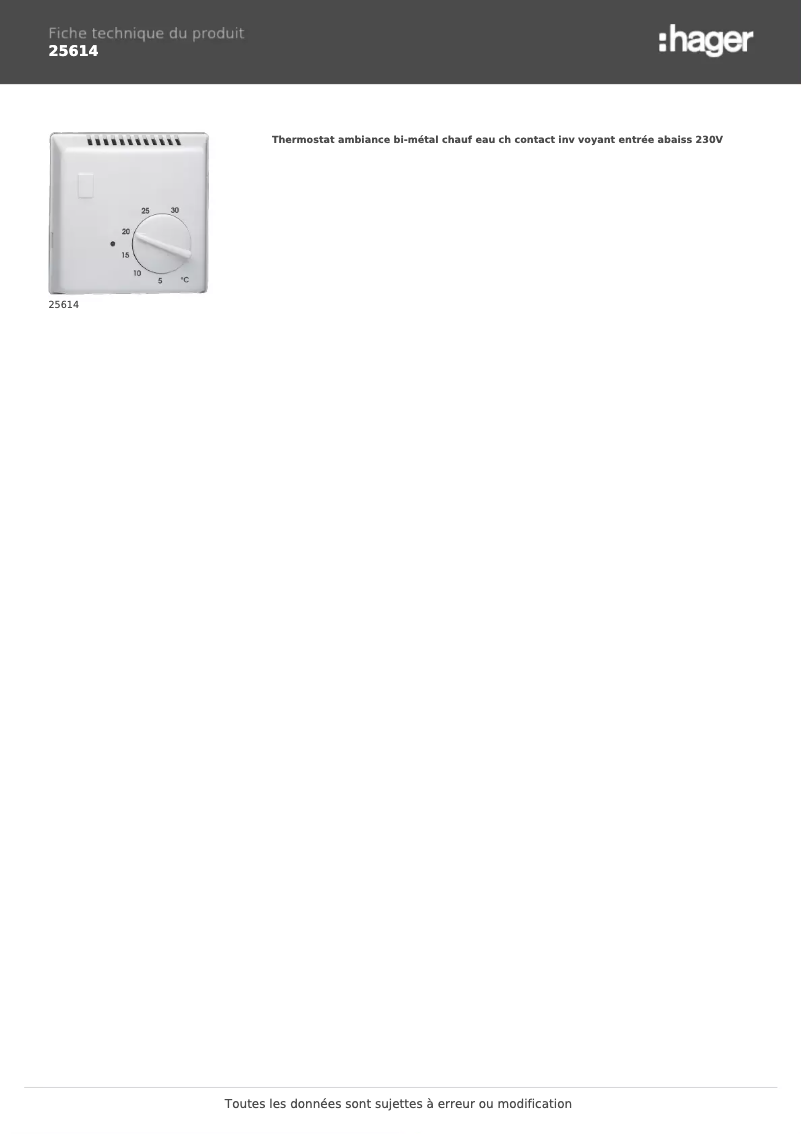 Page n°1 - Fiche technique Hager 25614
