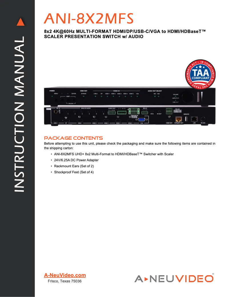 Page n°1 - Manuel utilisateur A-NeuVideo ANI-8X2MFS