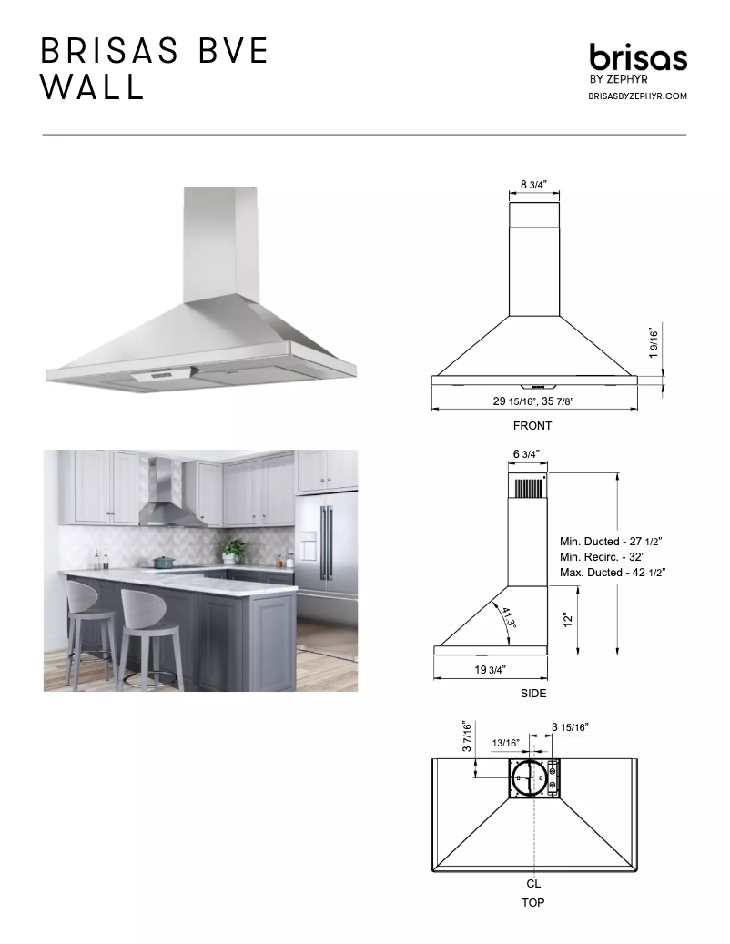 Página 1 del manual Ficha técnica Zephyr BVEE30BS