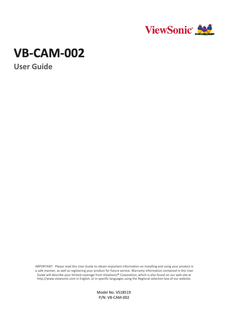 Page n°1 - Manuel utilisateur Viewsonic VB-CAM-002
