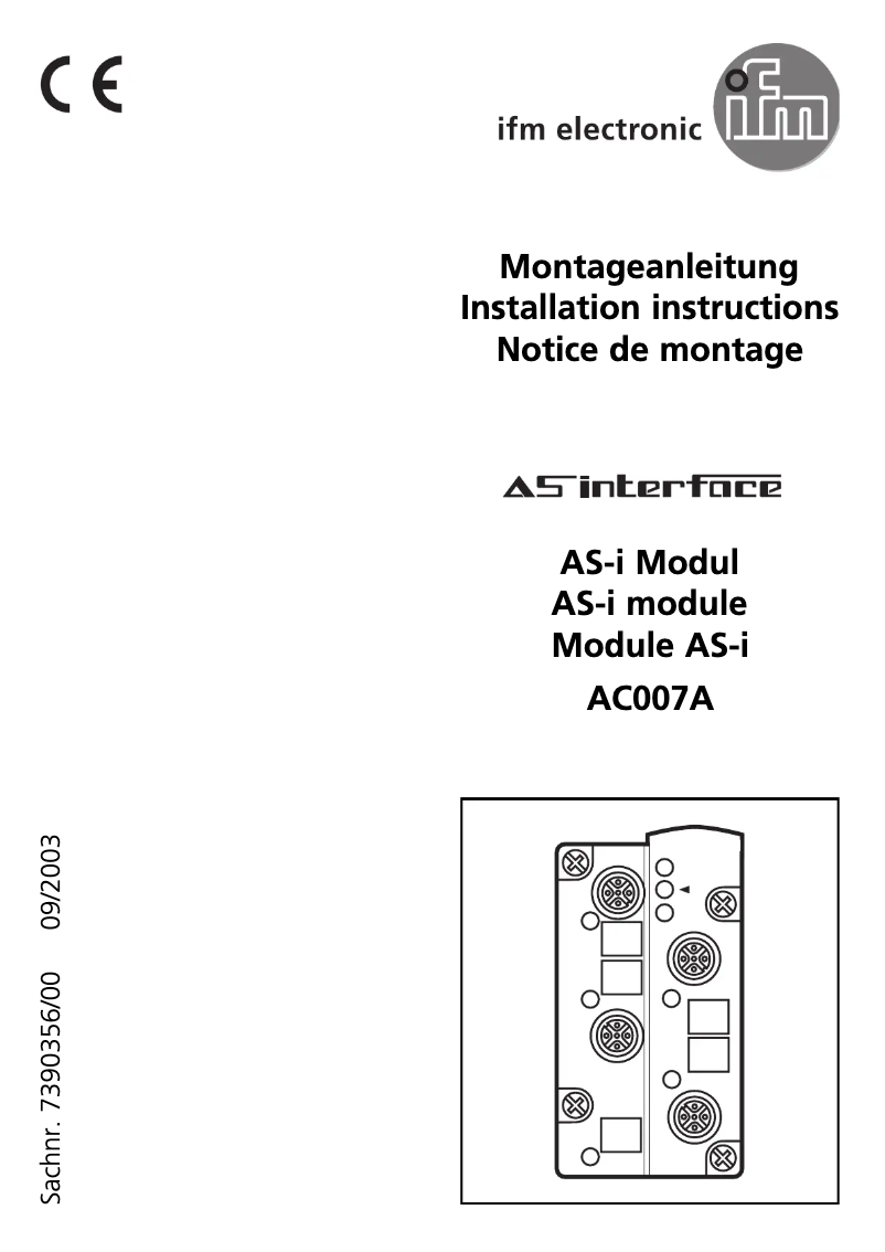 Page 1 de la notice Manuel utilisateur IFM AC007A