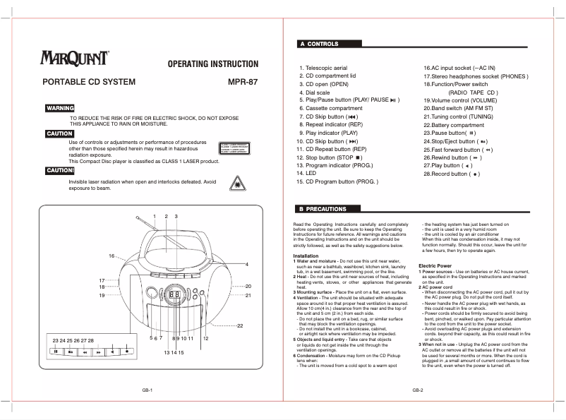 Página 1 del manual Manual de usuario Marquant MPR-87