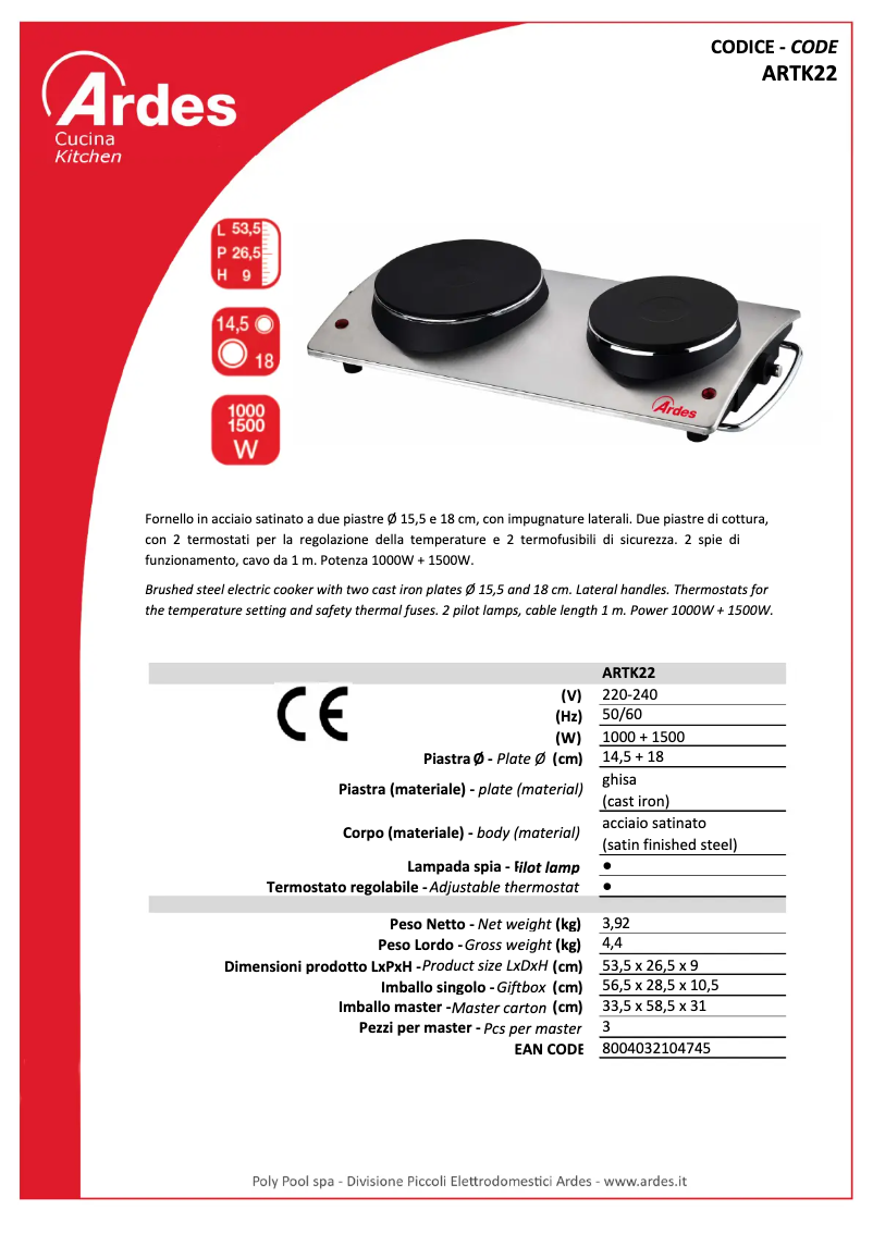 Imagen de la primera página del manual del dispositivo ARTK22