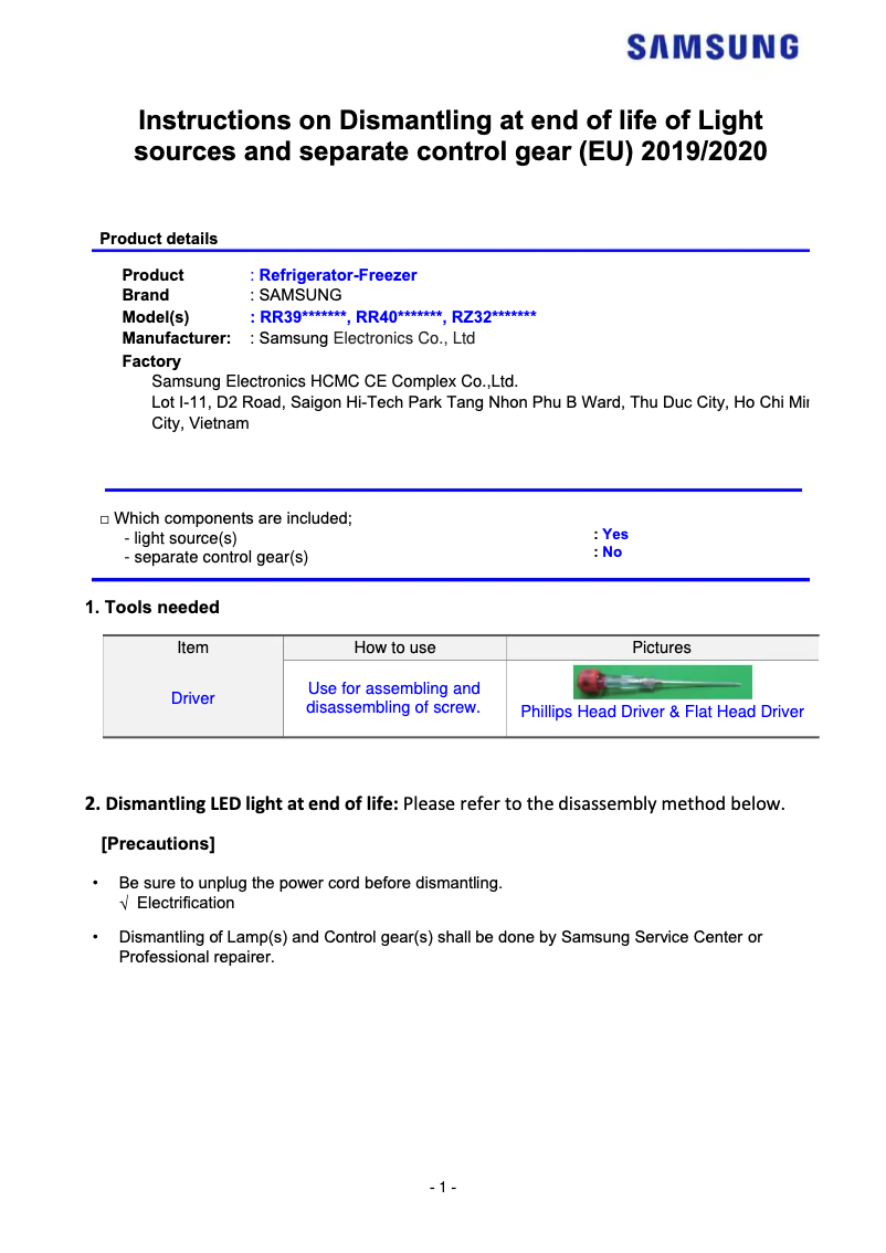 Page 1 de la notice Manuel utilisateur Samsung RR39C7BD5S9