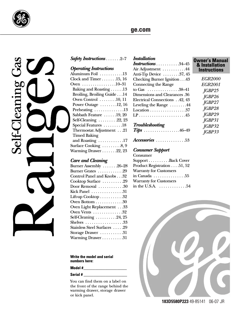 Page 1 de la notice Guide d'installation GE JGBP28BEJCT