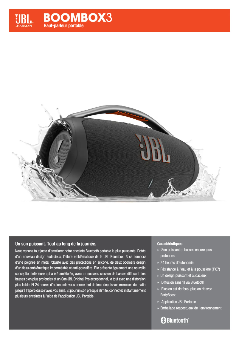 Page 1 de la notice Fiche technique JBL Boombox 3