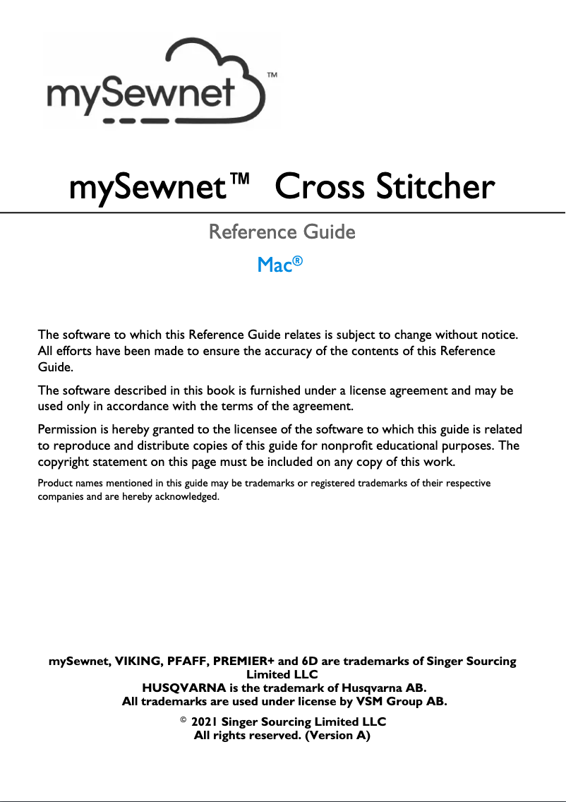 Page n°1 - Manuel utilisateur mySewnet Cross Stitcher