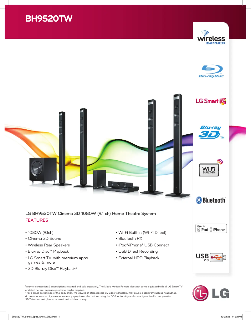 Page 1 de la notice Fiche technique LG BH9520TW