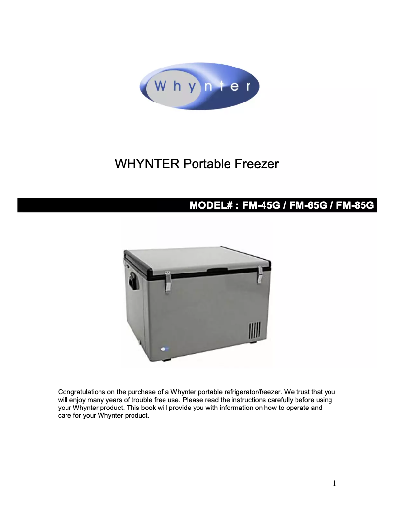 Page 1 de la notice Manuel utilisateur Whynter FM-85G
