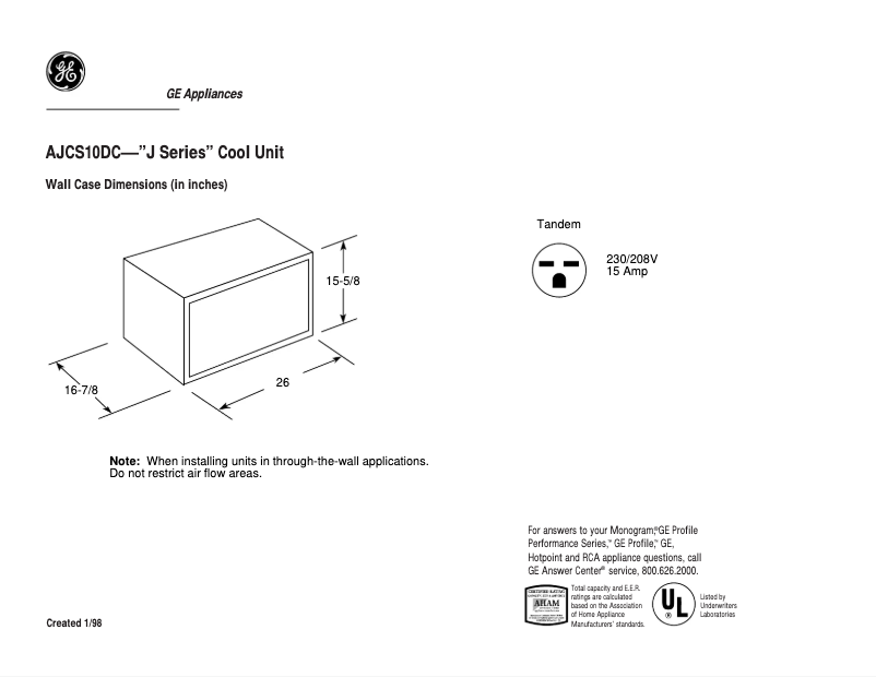 Page n°1 - Fiche technique GE AJCS10DC