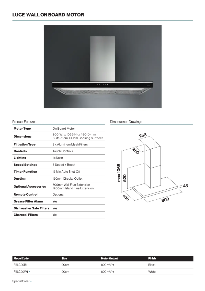 Page 1 de la notice Fiche technique Falmec F5LC90B1
