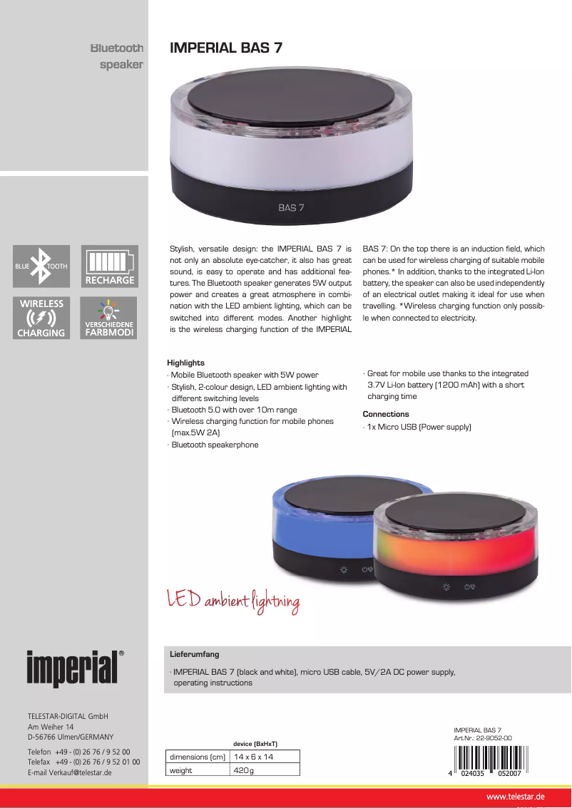 Image de la première page du manuel de l'appareil BAS 7