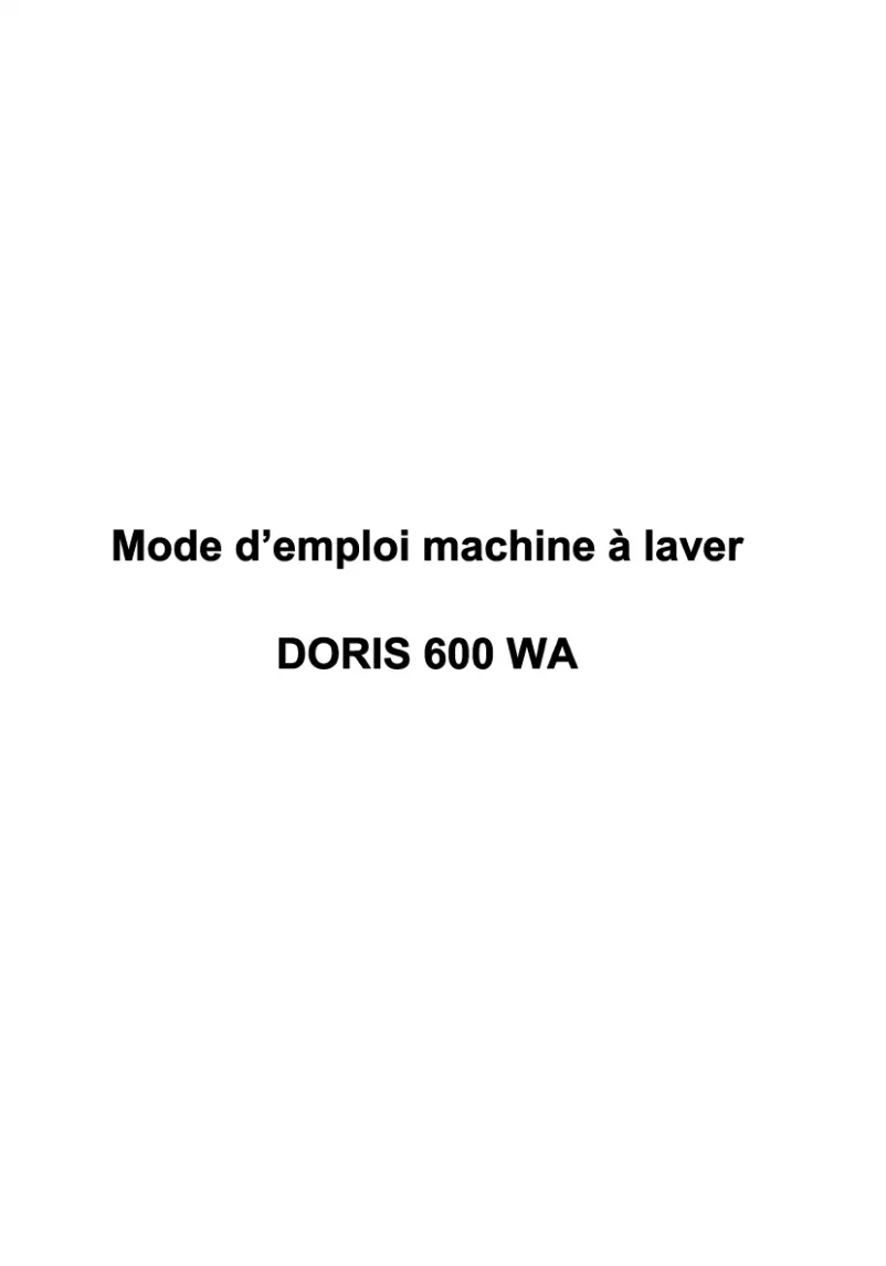 Image de la première page du manuel de l'appareil DORIS 600 WA