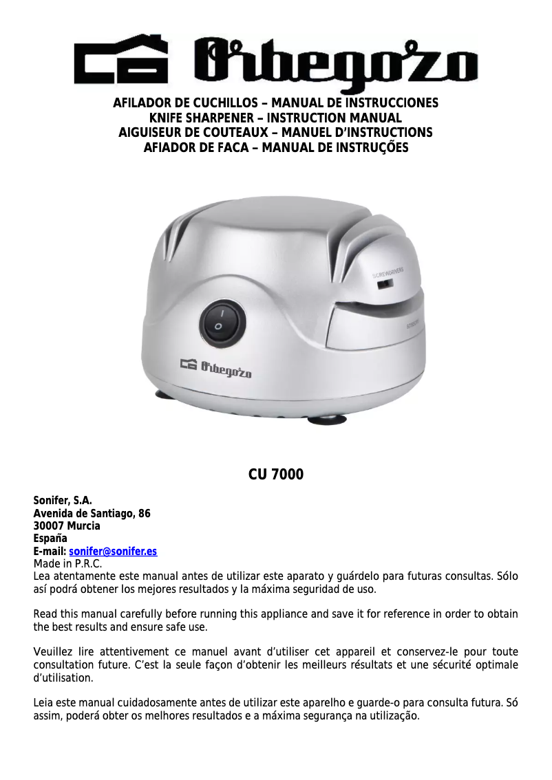 Page n°1 - Manuel utilisateur Orbegozo CU 7000