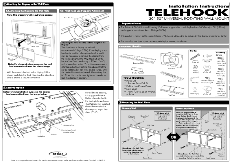 Page 1 de la notice Manuel utilisateur Atdec TH-30-50-RW
