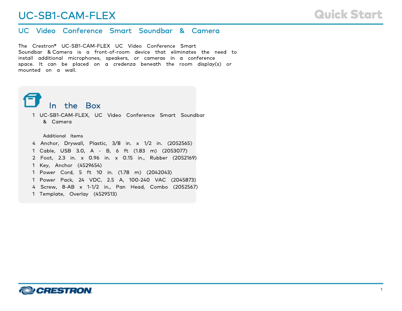 Image de la première page du manuel de l'appareil UC-SB1-CAM-FLEX