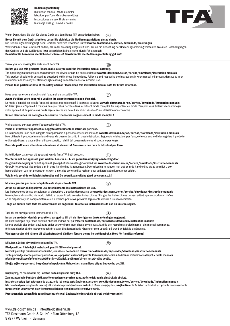 Page 1 de la notice Manuel utilisateur TFA 18.6011.02.40