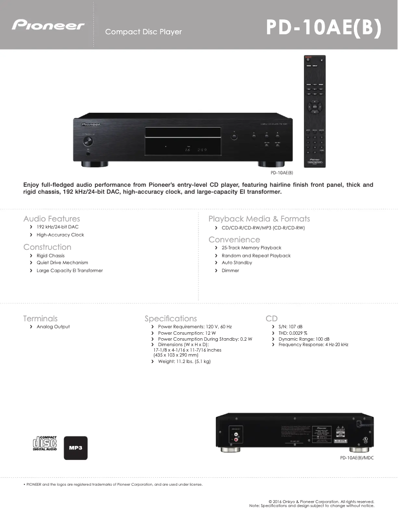 Image de la première page du manuel de l'appareil PD-10AE