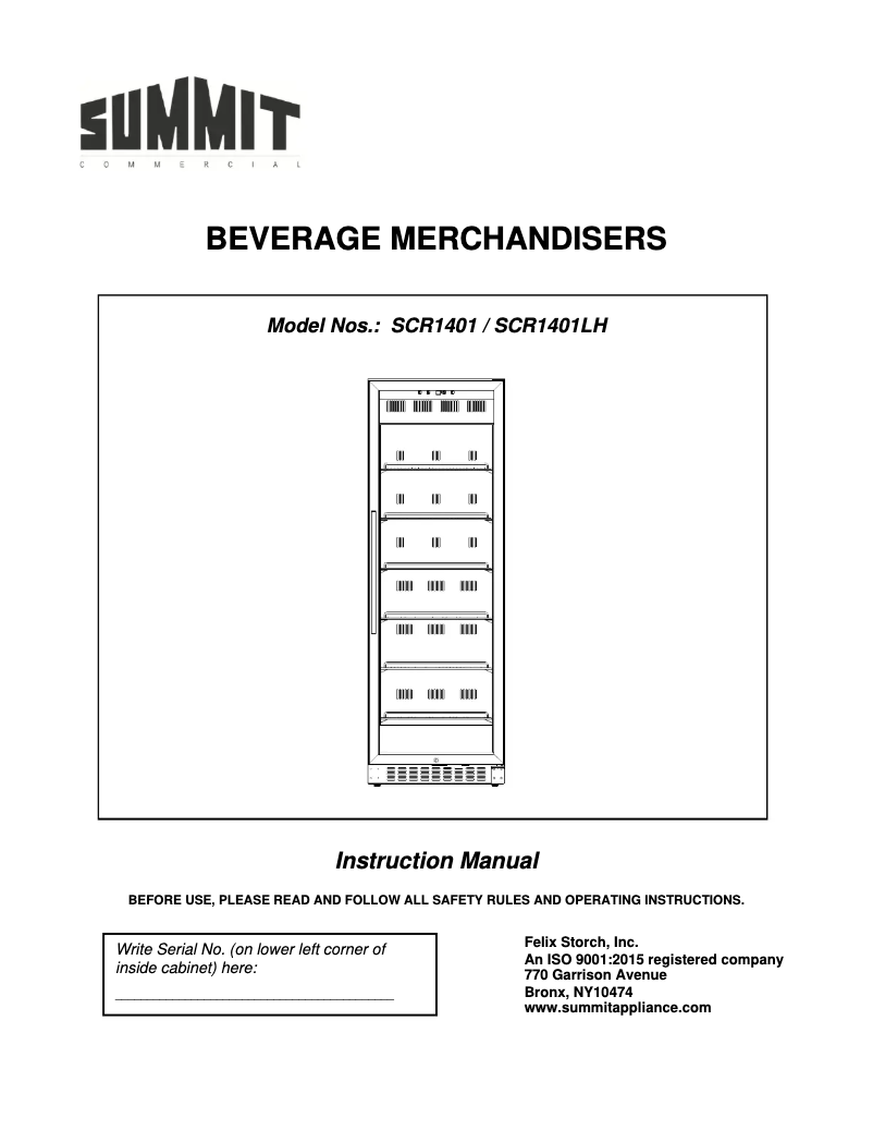 Page 1 de la notice Manuel utilisateur Summit SCR1401