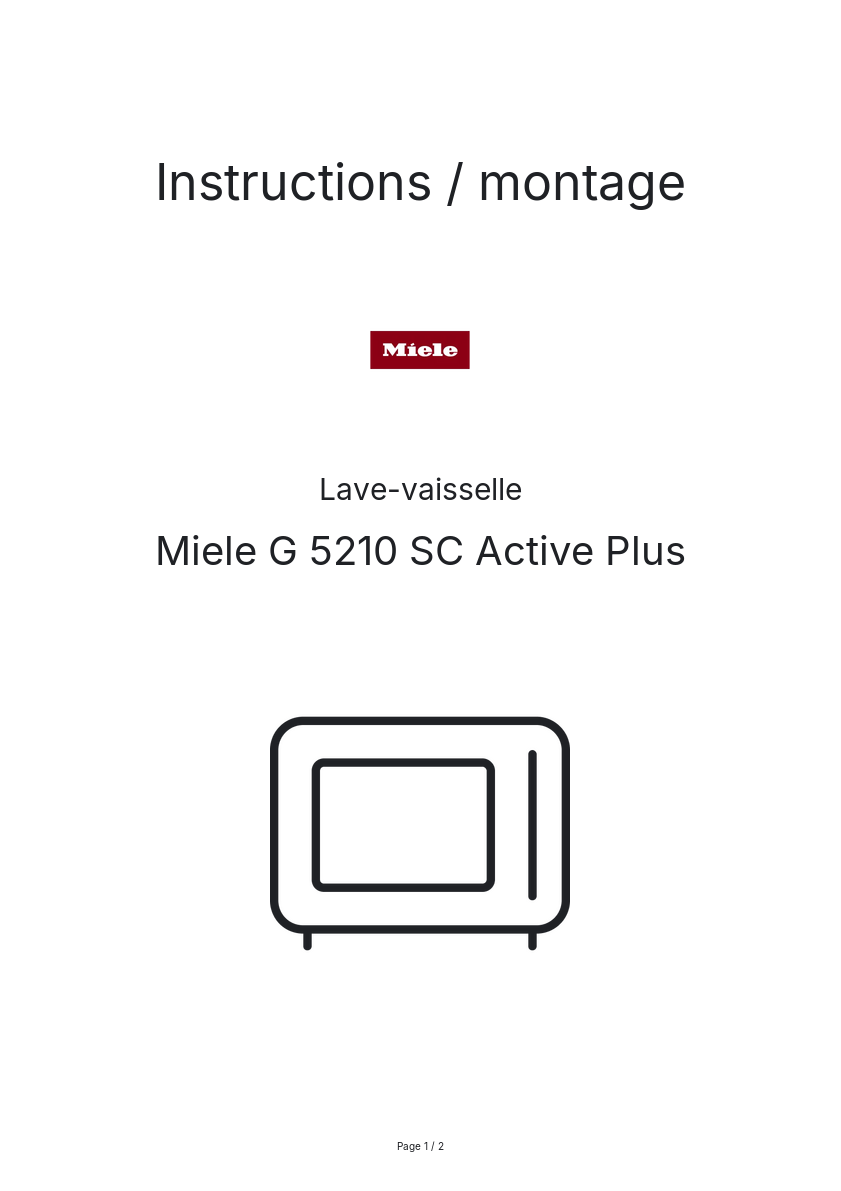 Page n°1 - Instructions / montage Miele G 5210 SC Active Plus