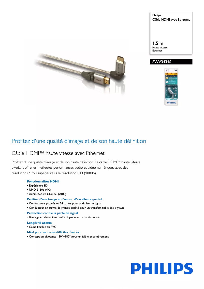 Page 1 de la notice Fiche technique Philips SWV3431S