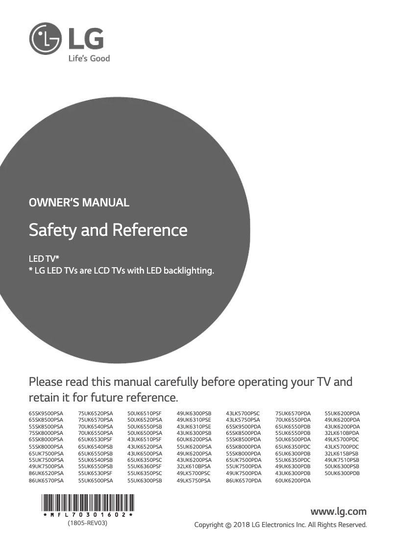 Page n°1 - Manuel utilisateur LG 60UK6200PSA