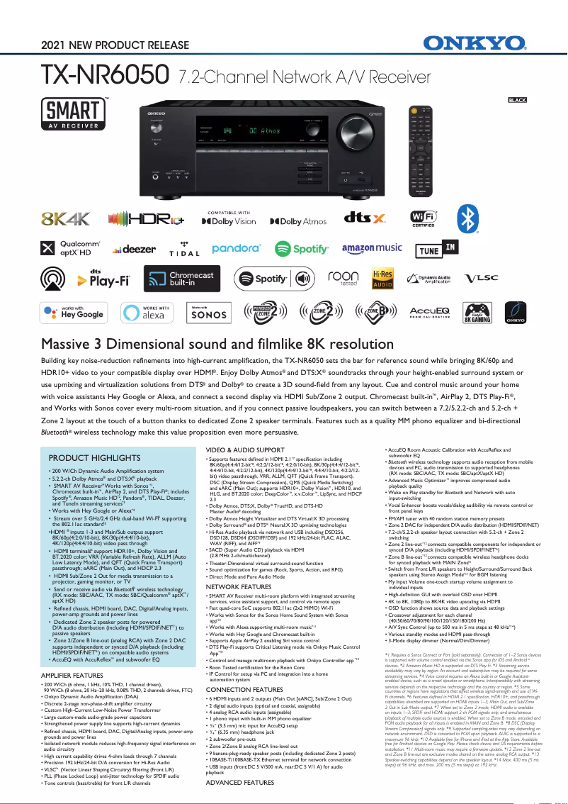 Page n°1 - Fiche technique Onkyo TX-NR6050